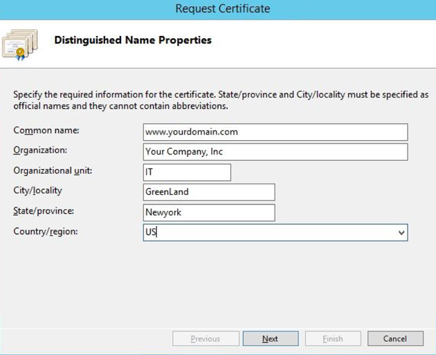 Distinguished Name Properties - Request Certificate