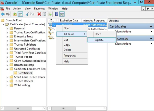 Certificate Enrollment Request - Elastic Export