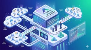 explains how Multi-Cloud Management solves the complexity crisis in 2026. The image features distinct sections for AWS, Azure, and Google Cloud, all connected through a central 'ACTSUPPORT Multi-Cloud Hub' utilizing technical solutions like IaC (Terraform), Unified Monitoring (Prometheus/Grafana), and Security (Zero Trust).