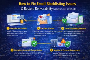 Infographic explaining how to fix email blacklisting issues 