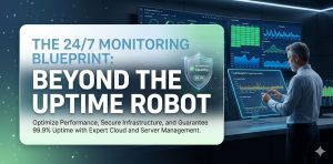 Server-level performance analysis infographic showing causes of slow cloud hosting such as resource contention, I/O wait, configuration drift, and how engineers diagnose and fix performance issues