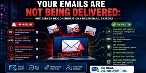 Email delivery failure due to server misconfiguration showing SPF, DKIM, and SMTP issues with fix solutions