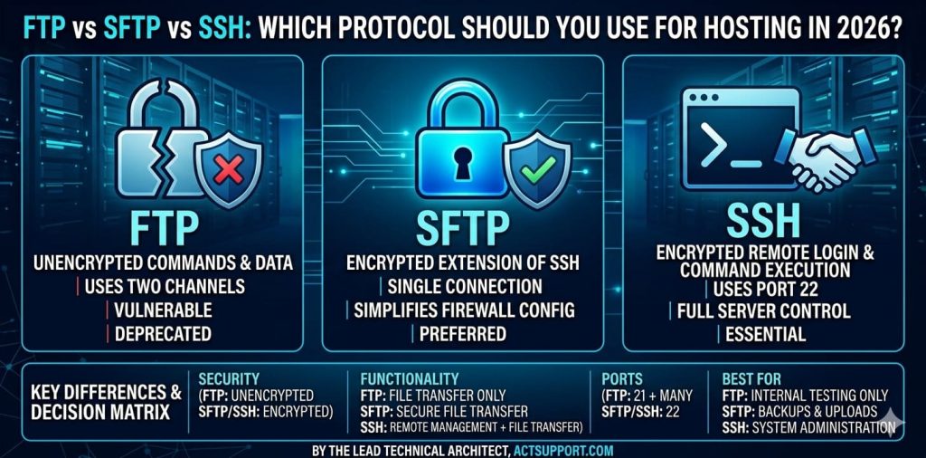 FTP vs SFTP vs SSH: Which Protocol Is Best for Hosting? | actsupport
