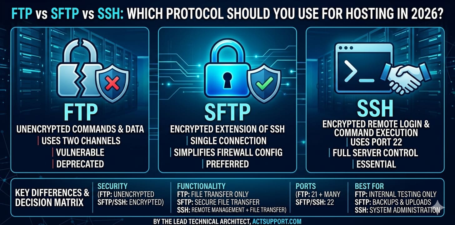 FTP vs SFTP vs SSH: Which Protocol Is Best for Hosting? | actsupport