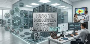 Server health monitoring tools and Linux commands for tracking CPU, memory, disk, and network performance