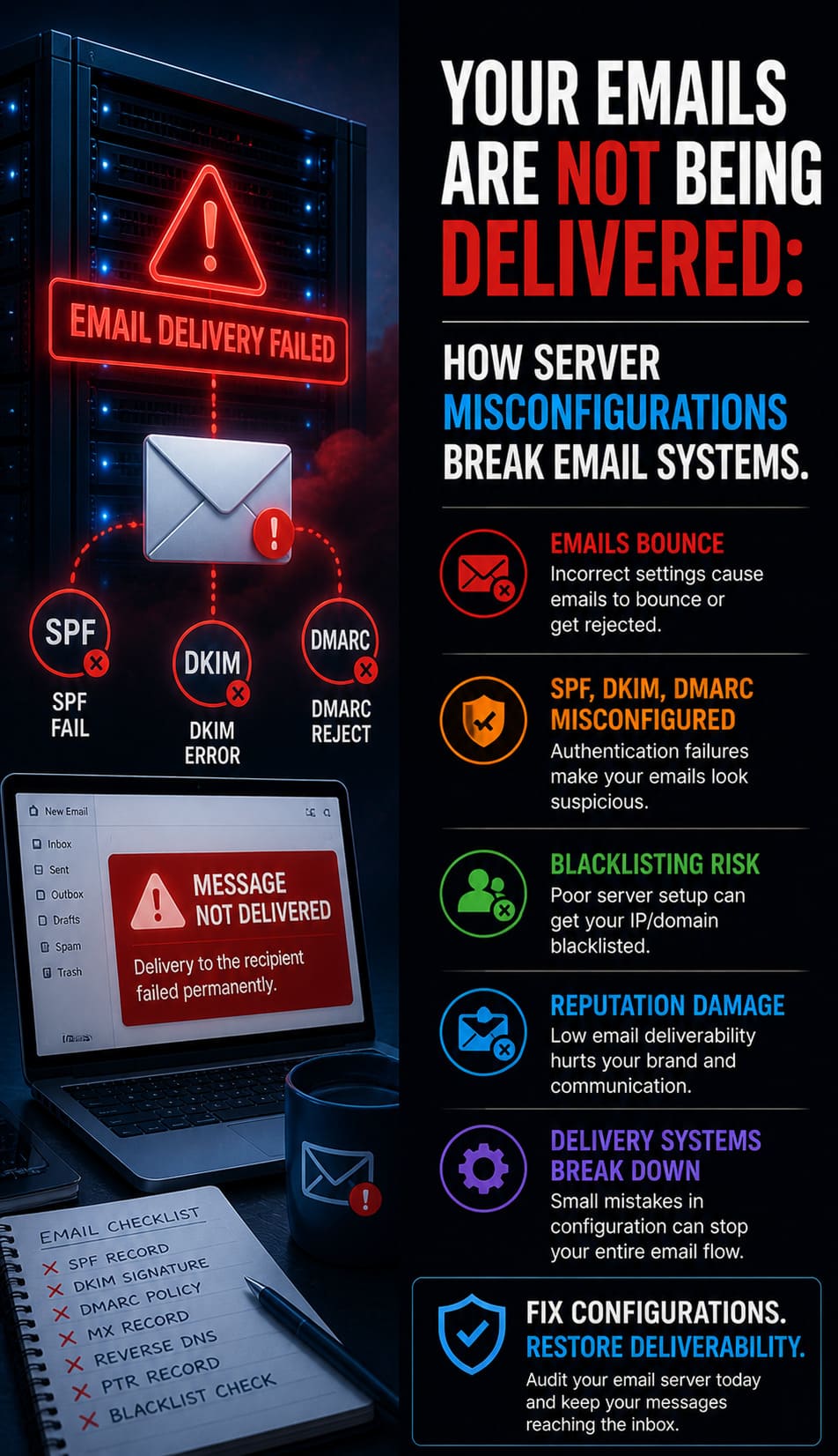 Your Emails Are Not Being Delivered: How Server Misconfigurations Break Email Systems.