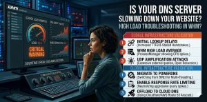 Optimizing DNS infrastructure by switching to PowerDNS, enabling Response Rate Limiting (RRL), securing open recursion, and implementing firewall protection significantly reduces load and improves query handling efficiency. Offloading DNS to cloud providers like Cloudflare or AWS Route 53 further enhances scalability and reliability.